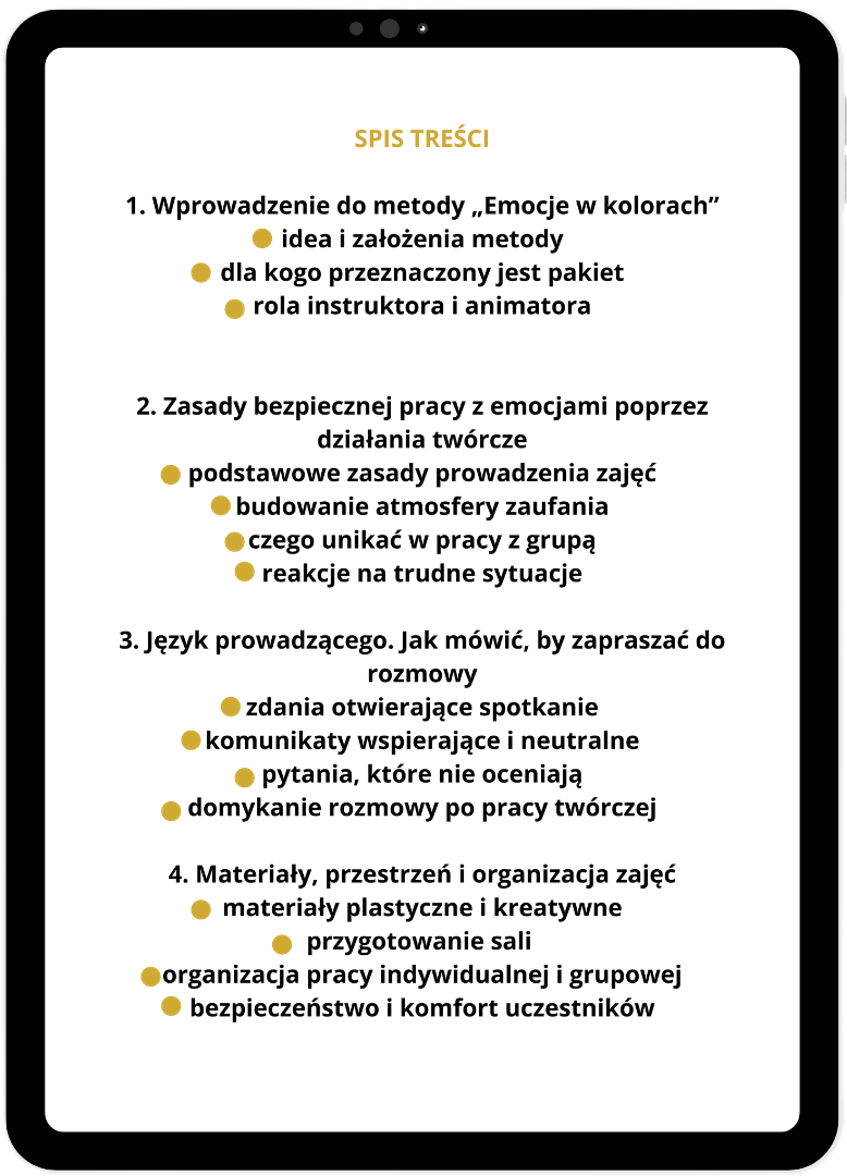 Spis treści pakietu Emocje w kolorach